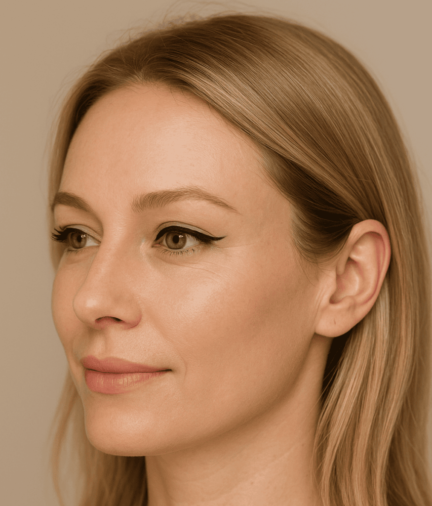 Micropigmentación en ojos en una mujer rubia