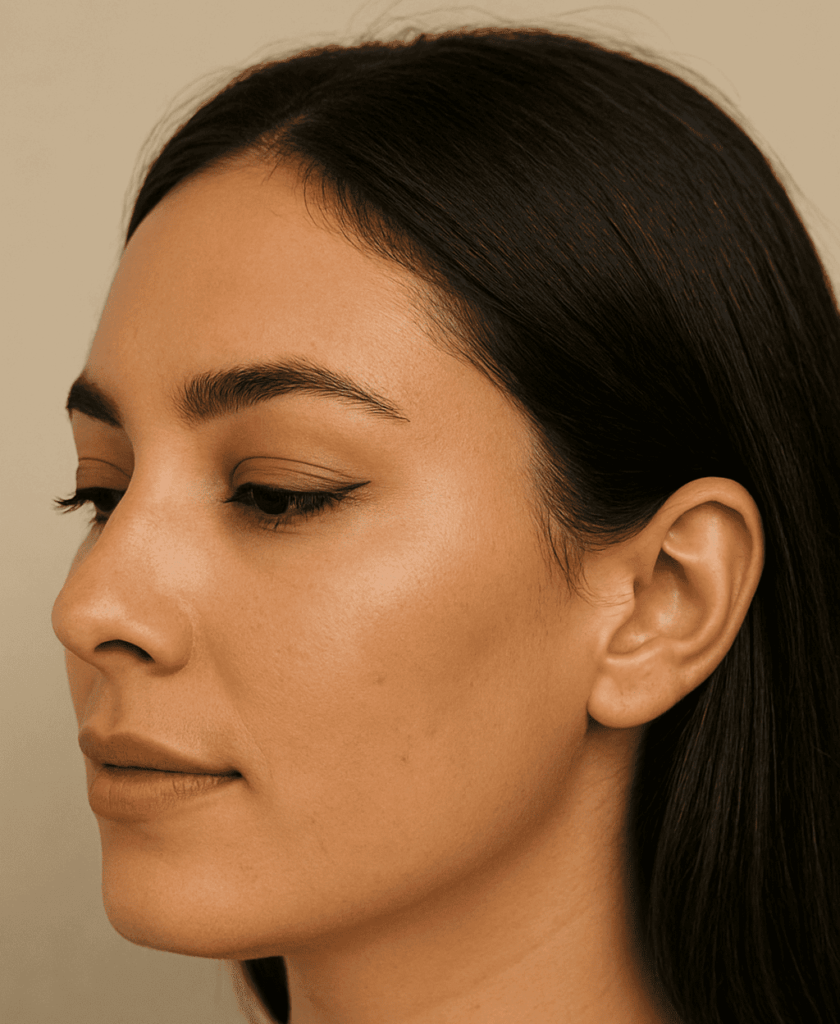 Después de la micropigmentación en ojos a una mujer de piel morena