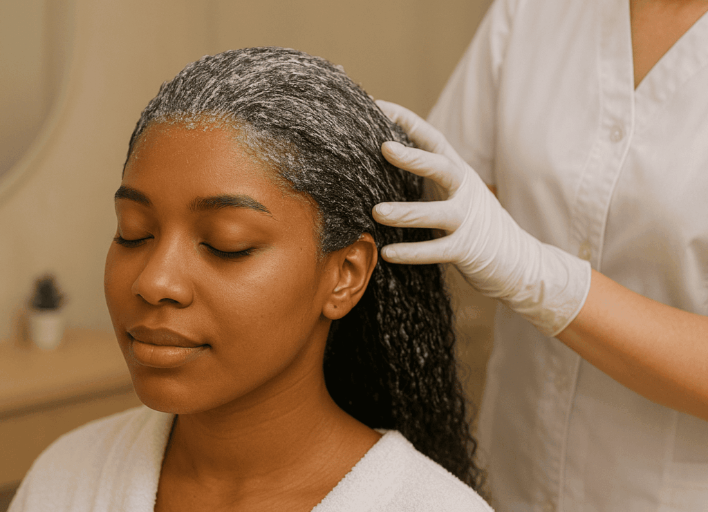 Peeling en pelo de mujer de color